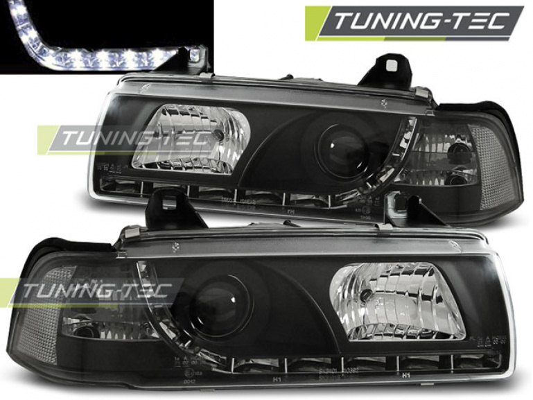 LED Tagfahrlicht Design Scheinwerfer für BMW 3er E36 Coupe/Cabrio 90-99 schwarz